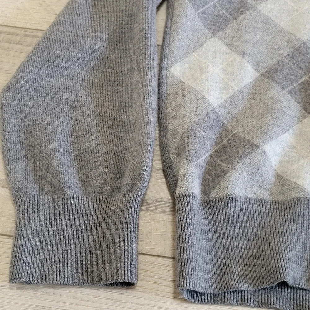Banana Republic Sweater Mens L Gray 100% Wool‎ Argyle Full Zip Cardigan Preppy